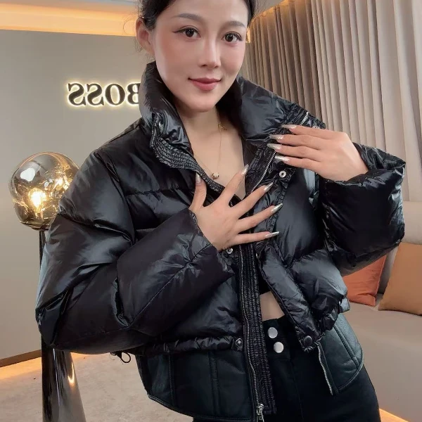 【耿老板6132#Y】韩版2025皮拼假两件设计师款百搭精致短款羽绒服