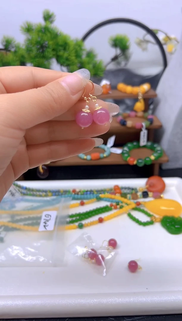 【闪购商品】碧玺耳饰14K金镶嵌耳饰E742