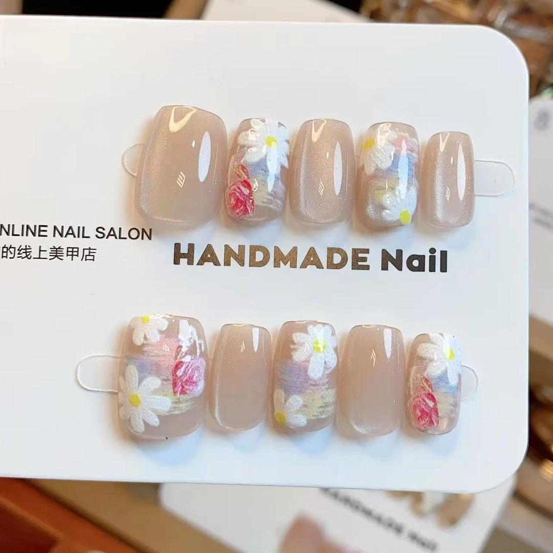 【油画小花】短短梯30片装手工光疗猫眼 简约可爱高级感 穿戴式美甲