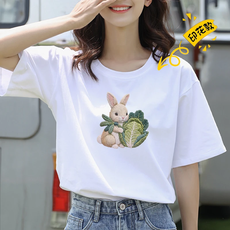 粉色小熊正肩ins短袖t恤女2024夏季新款学生减龄上衣纯棉圆领G159