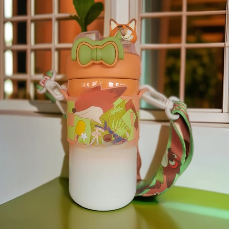 7698 MC 动物城卡通双饮保温杯550ML（狐狸/兔子）