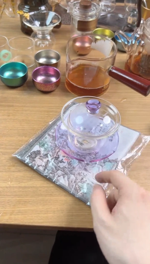 福容茗园盖碗浅紫色送茶巾一份