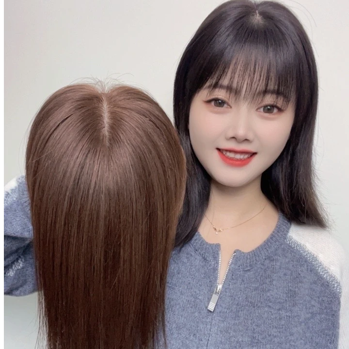 【8*12】双递针仿真头皮女士女款真发头顶补发片一片式假发片