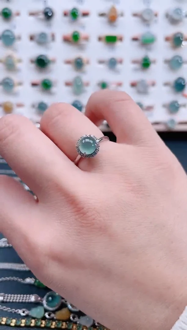 银S925镶嵌戒指翡翠天然翡翠