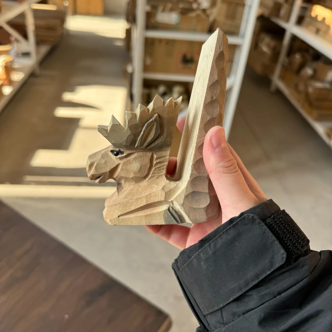 驼鹿手机支架实木小木雕手工复古中古