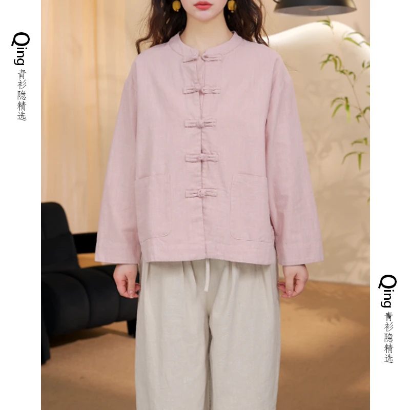 6204新款复古文艺新中式亚麻棉立领盘扣短外套