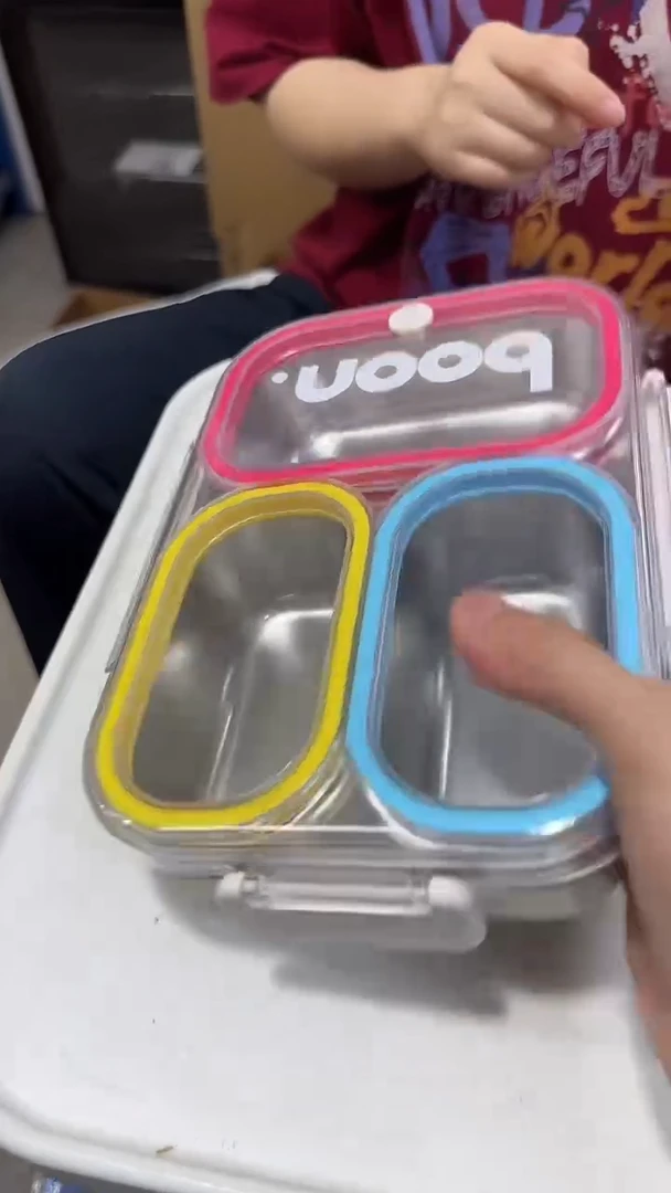 瓷片彩色三格不锈钢饭盒