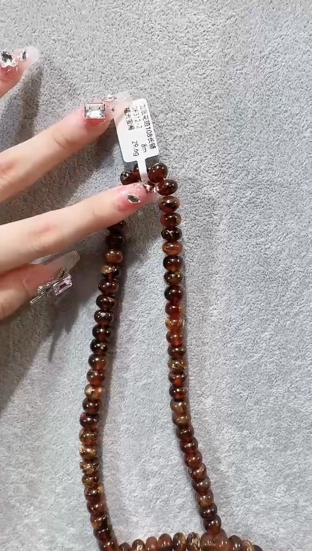 手链琥珀未镶嵌抚顺琥珀      血底花珀108-8M