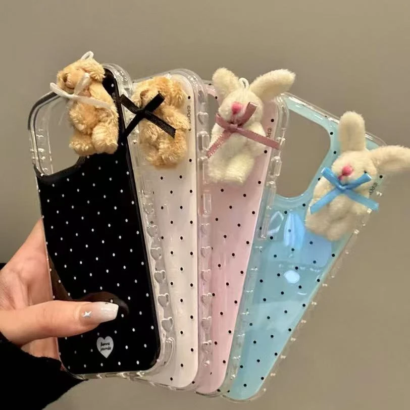 诚星泽波点兔子小熊玩偶适用苹果17PROMAX手机壳华为oppo小米vivo