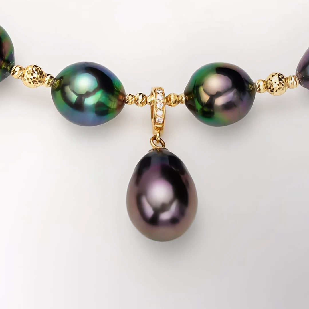 大溪地DSL071 彩雀羽项链 8-9mm 炫彩百搭时尚气质18k