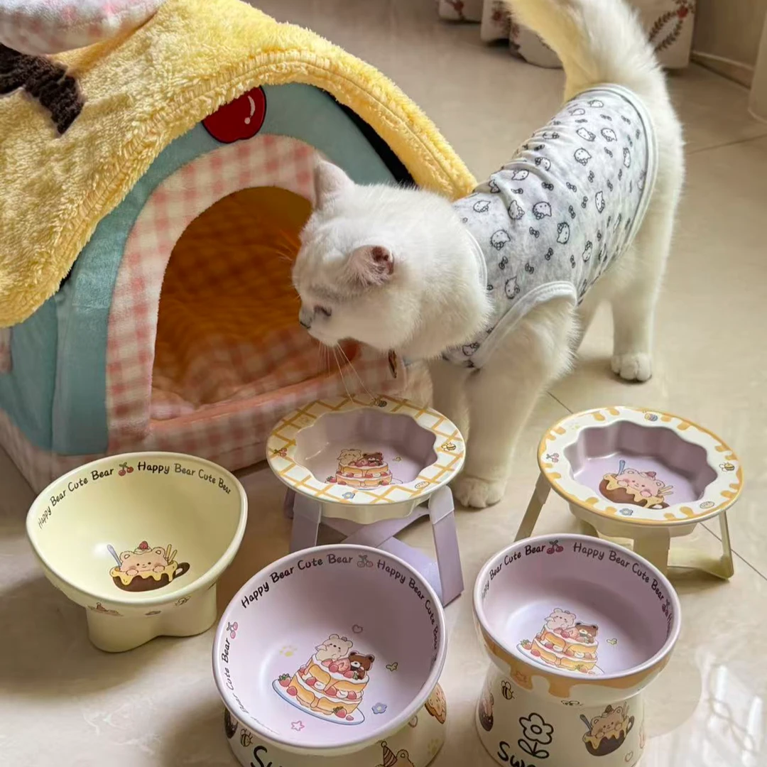 蛋糕熊陶瓷猫碗猫食盆猫咪饭碗粮碗喝水碗罐头碗狗碗宠物碗