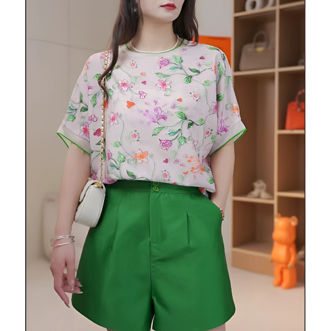 【BVC】2025 花仙子T台走秀款28姆米重工花色法式轻奢落肩袖 Q2579