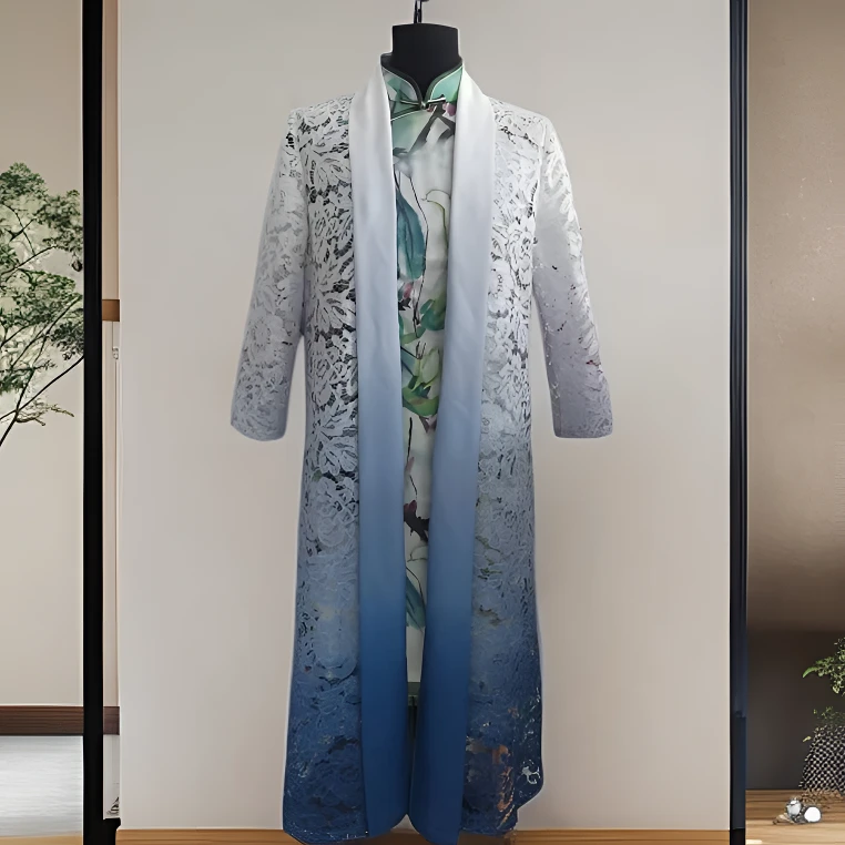 格格品牌中国风渐变蕾丝中长外搭G92FF021545长款外套