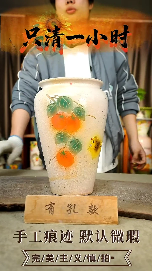 摆件23-269口18高30有孔误差1-2默认瑕疵手工花器颜色会有色差