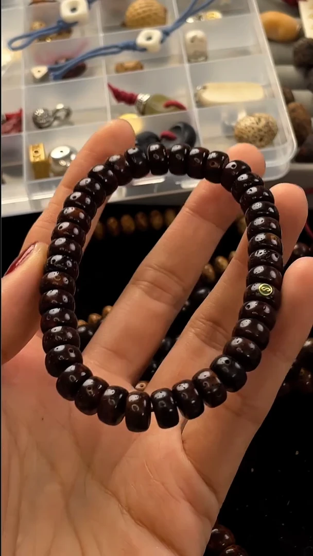 手串星月菩提吉*精工级黑金花皮8.8*4.8药片手串