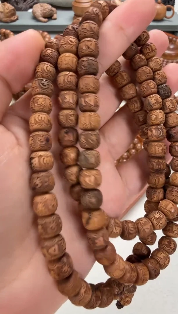 檀香木手串/手链瑕疵8X9六字108颗 印度老山檀香