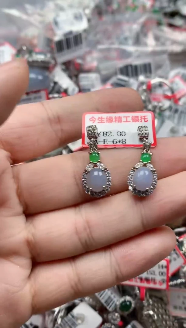 银S925镶嵌戒指翡翠天然A货缅甸翡翠