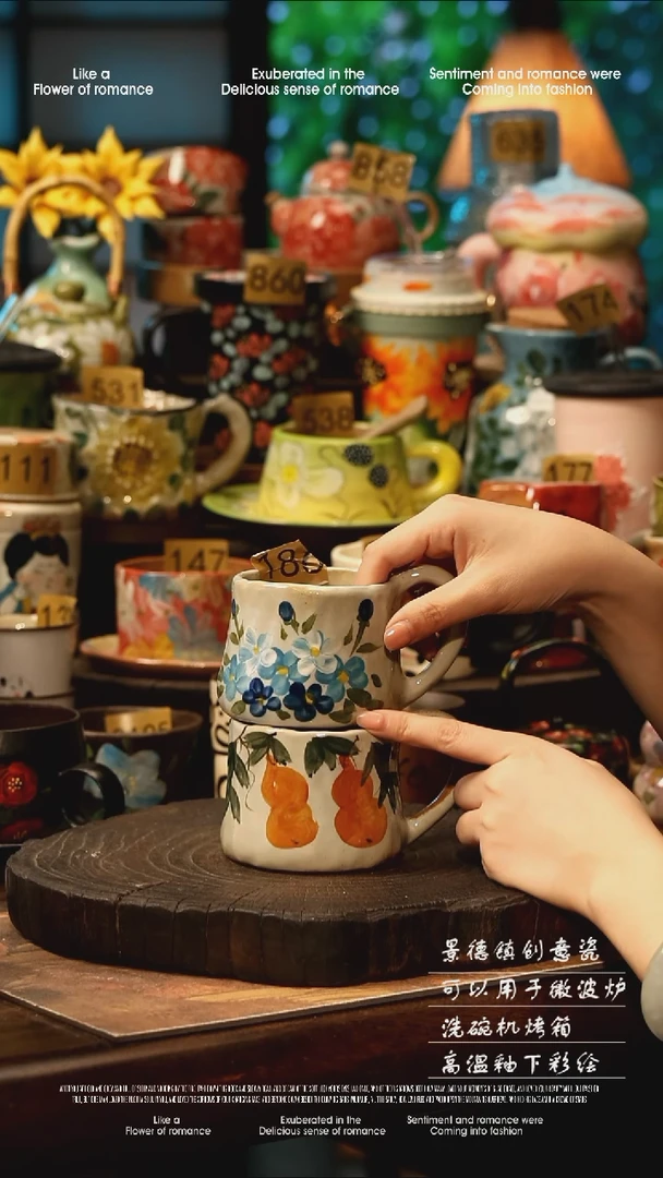 陶瓷一对景德镇高温釉下彩手工手绘款式