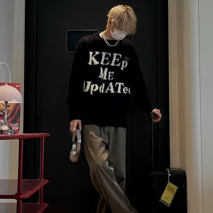 圆领毛衣针织衫男潮牌帅气秋冬季打底衫2025新款男士气质修身上衣