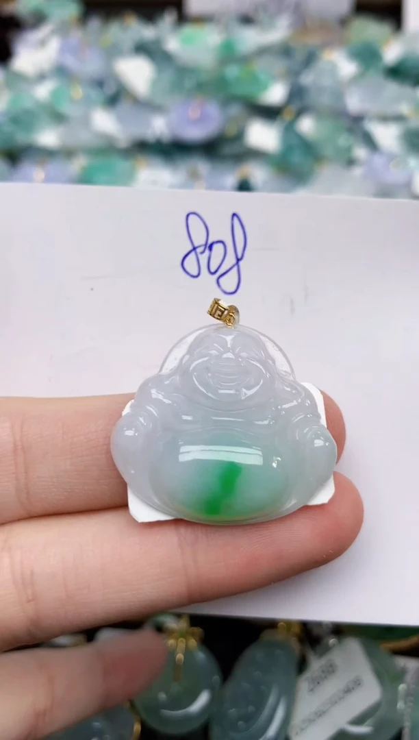 颈饰18K金镶嵌翡翠天然缅甸A货翡翠百元以上9元证书费自理