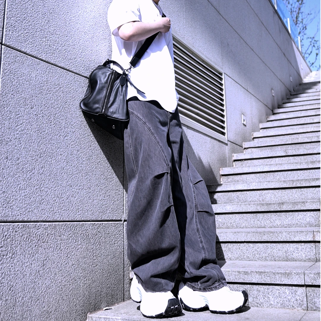 弯刀牛仔裤松紧绑带  痞帅风  粗短腿克星