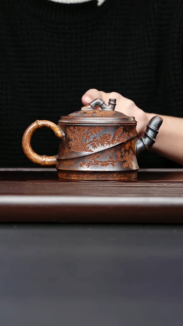 紫砂壶 宜兴紫砂 竹韵竹段壶 龙骨金砂 范家群
