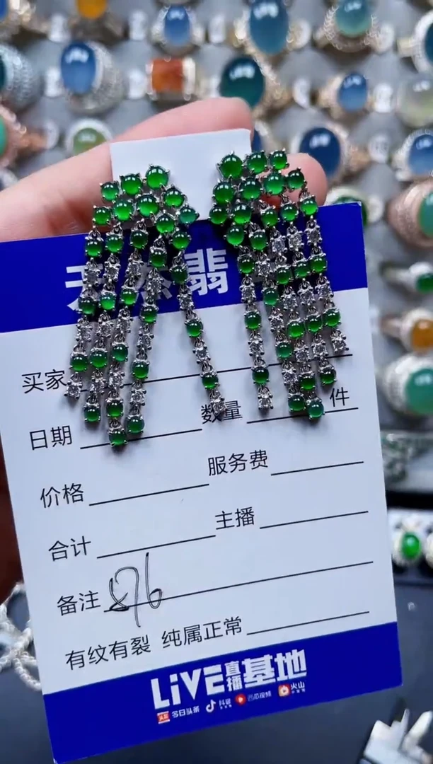 银S925镶嵌翡翠耳饰576