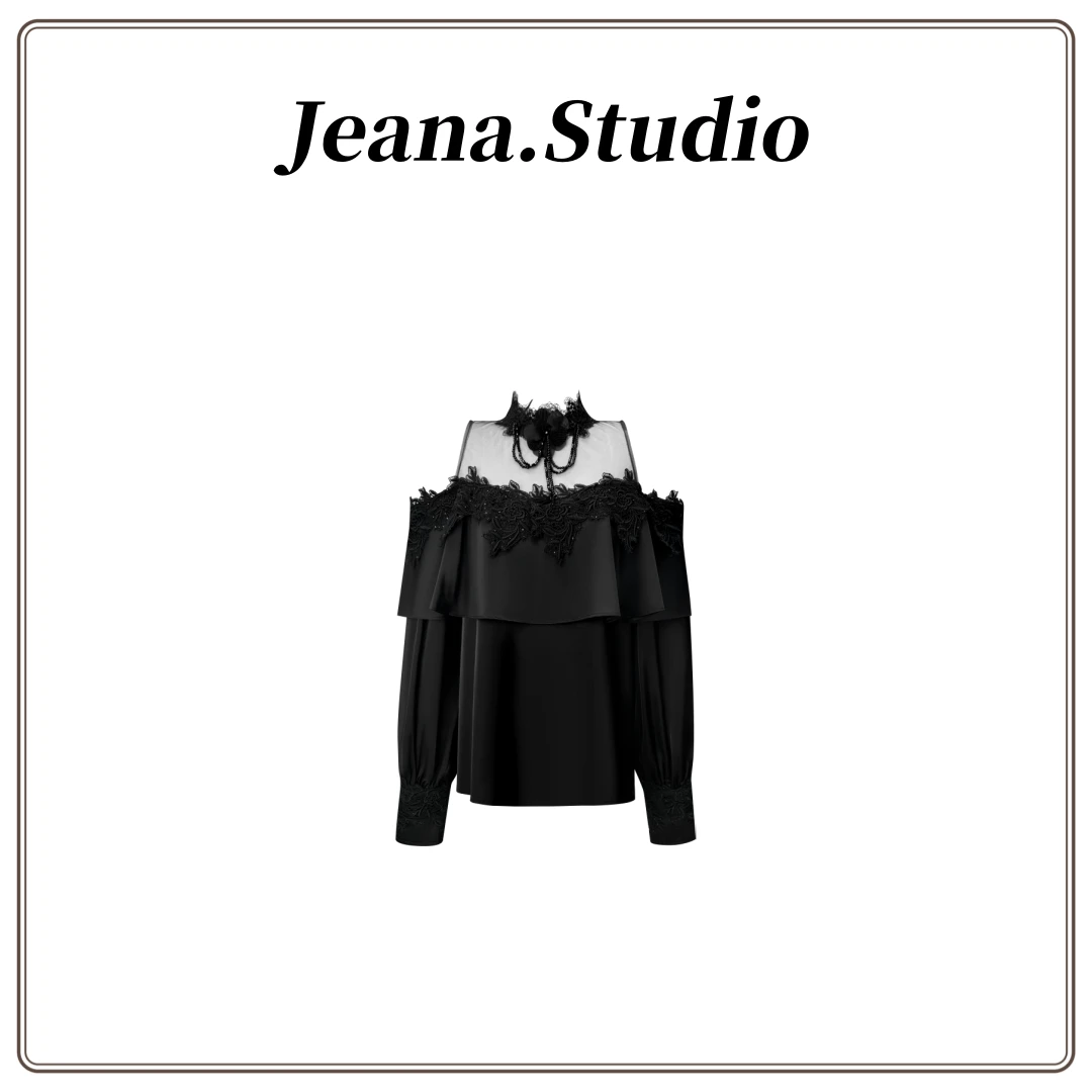 【Jeana.studio】原创设计法式流苏吊坠蕾丝花纹露肩上衣