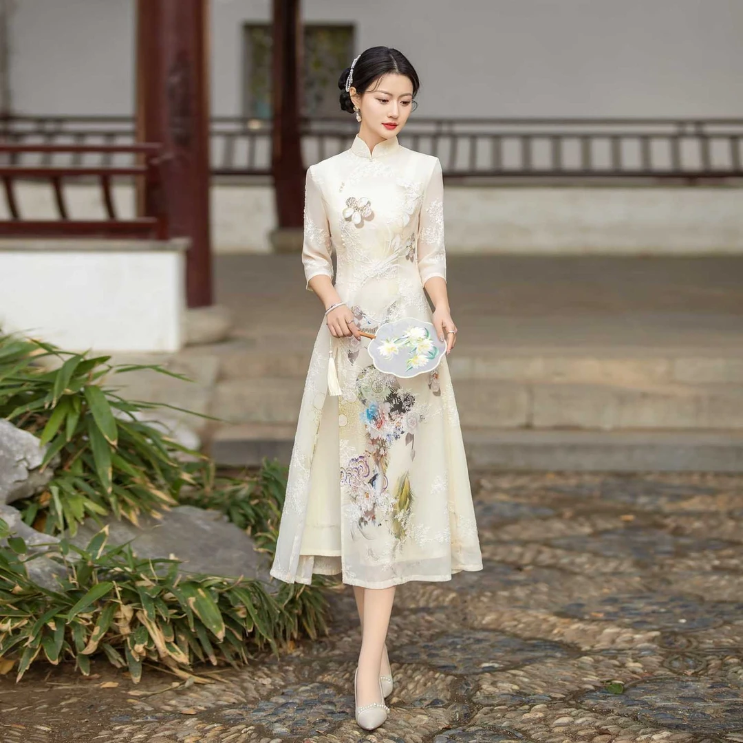 06春夏爆款改良优雅气质高档遮肚子显瘦网红旗袍裙