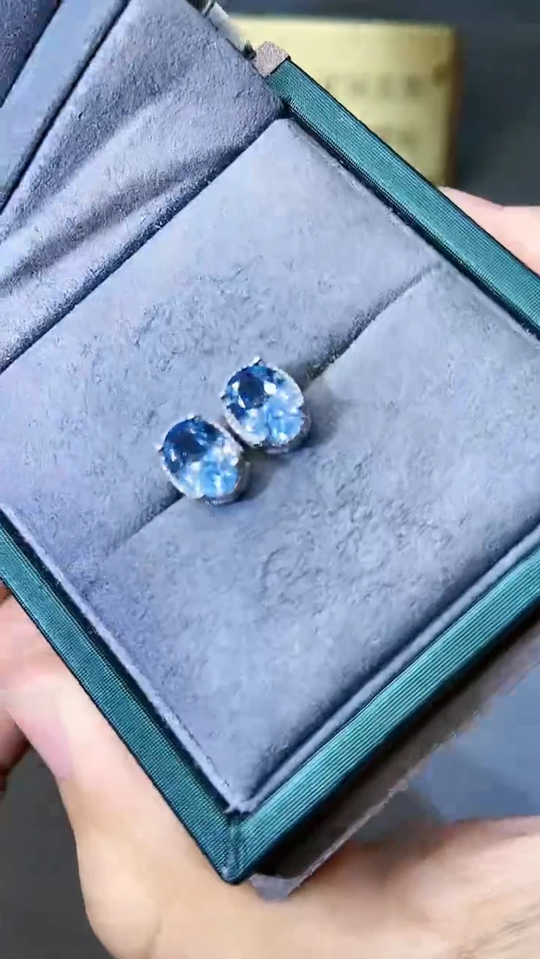 【闪购商品】海蓝宝石耳饰银S925镶嵌321