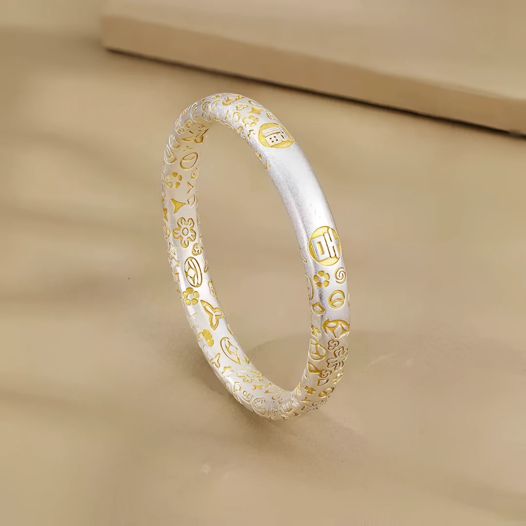 足银手镯 描金吉言999.9手镯实心镯大克重吉言招财闭口镯