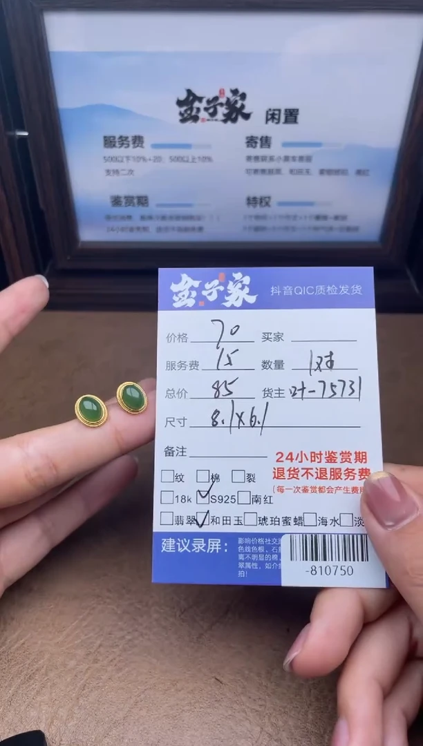 银S925镶嵌和田玉耳饰阿*-810750