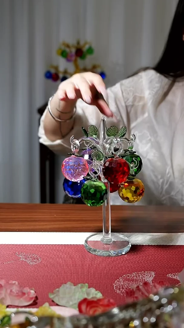 有机玻璃水晶八挂白杆苹果树茶摆件