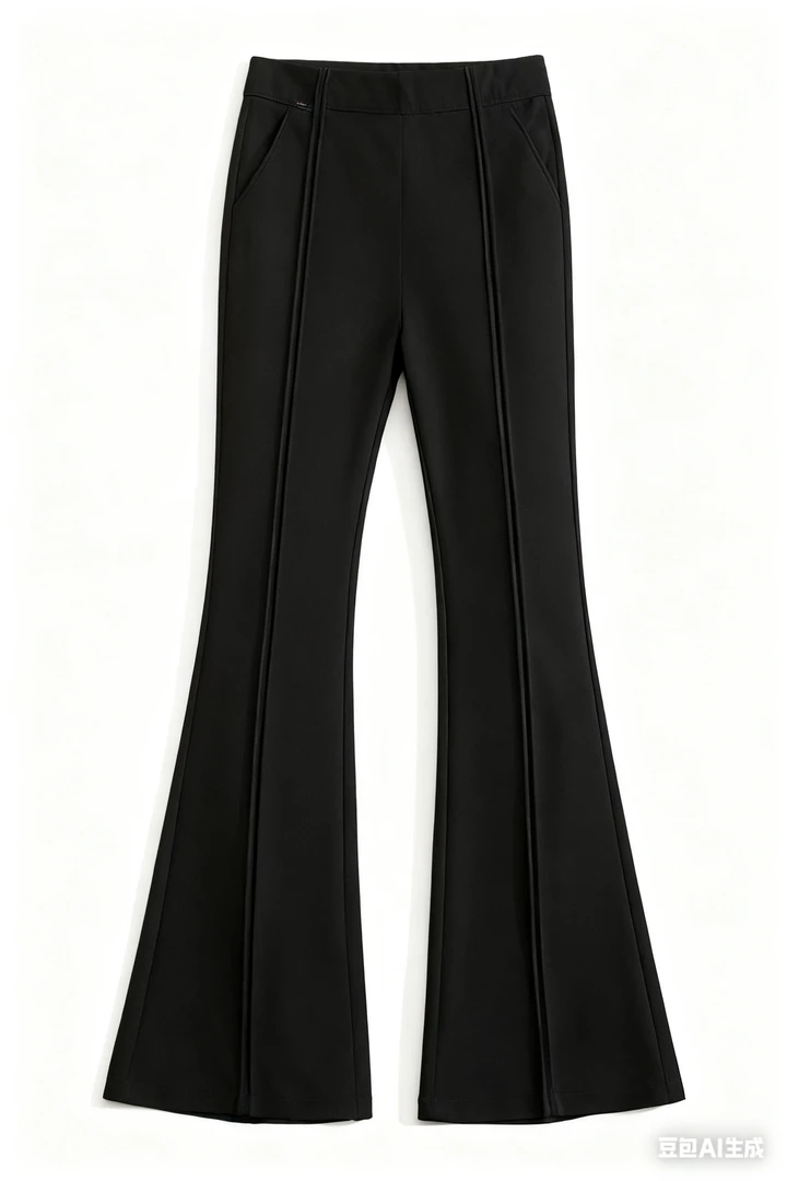 【品牌撤柜】高货大码修身新松紧腰开叉弹力微喇裤82032-黑色