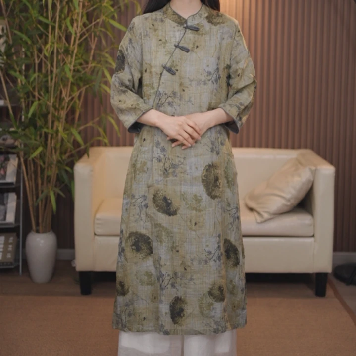 灵犀-莨麻东篱客旗袍84115