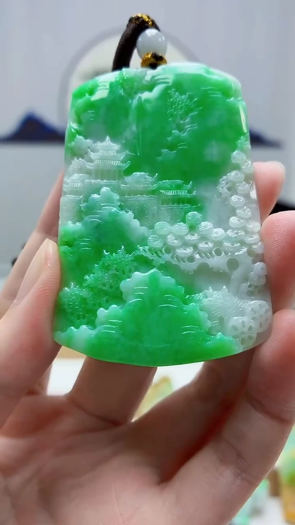 未镶嵌定制翡翠4688zm-毛货挂件132山水