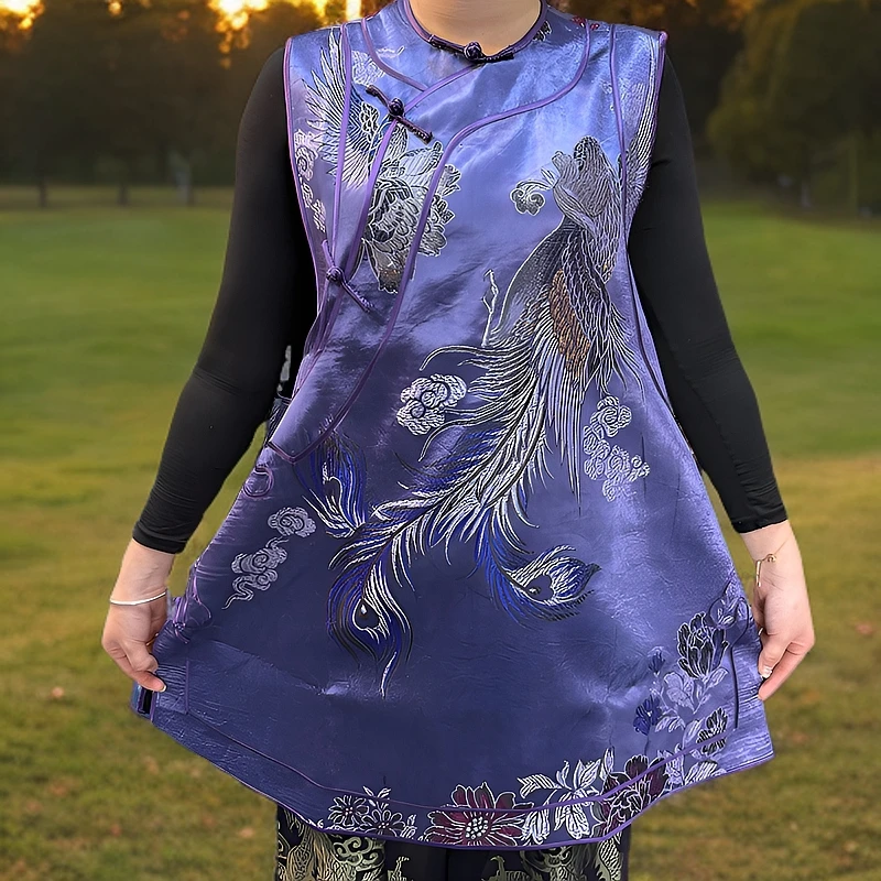 中长款坎肩马甲锦缎老料复古国风斜襟无袖女士马甲印花