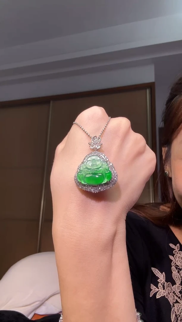 吊坠(不含链)银S925镶嵌翡翠天然翡翠吊坠