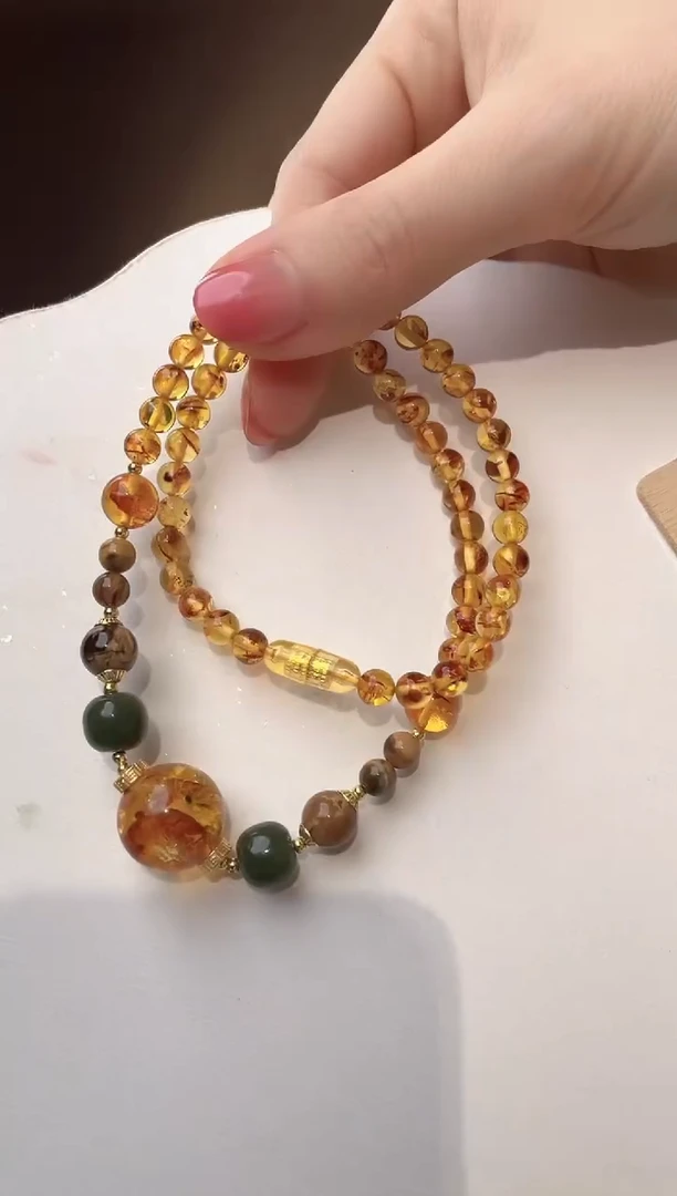 裸石琥珀未镶嵌花珀项链设计款