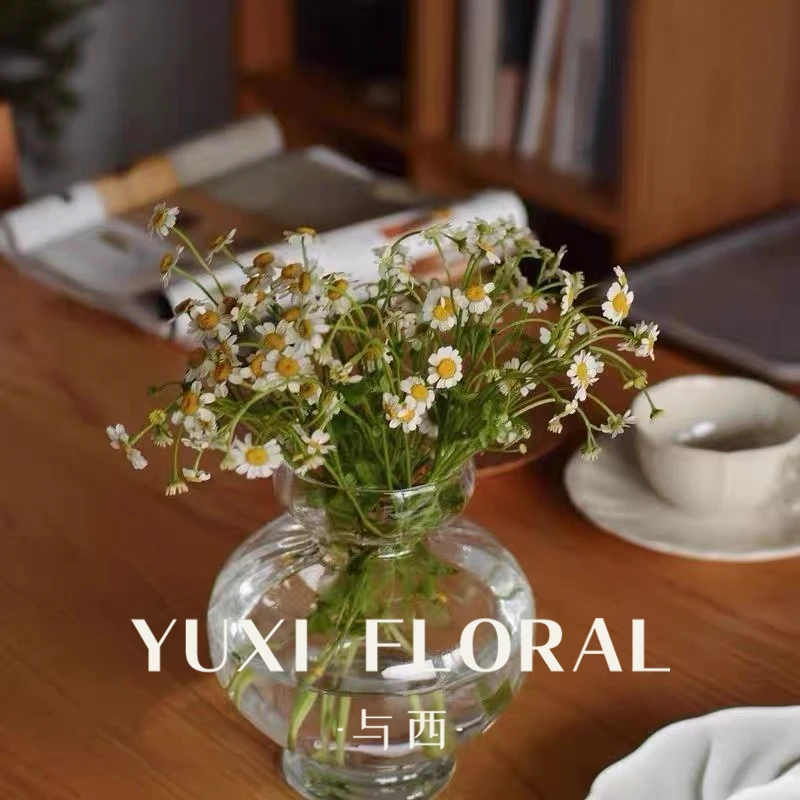 YUXI/与西巴洛克中古风芍药花瓶玻璃透明水养插花客厅餐桌摆件