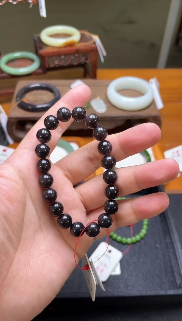 未镶嵌手串和田玉卡10青海烟紫 圆珠 多样性发一