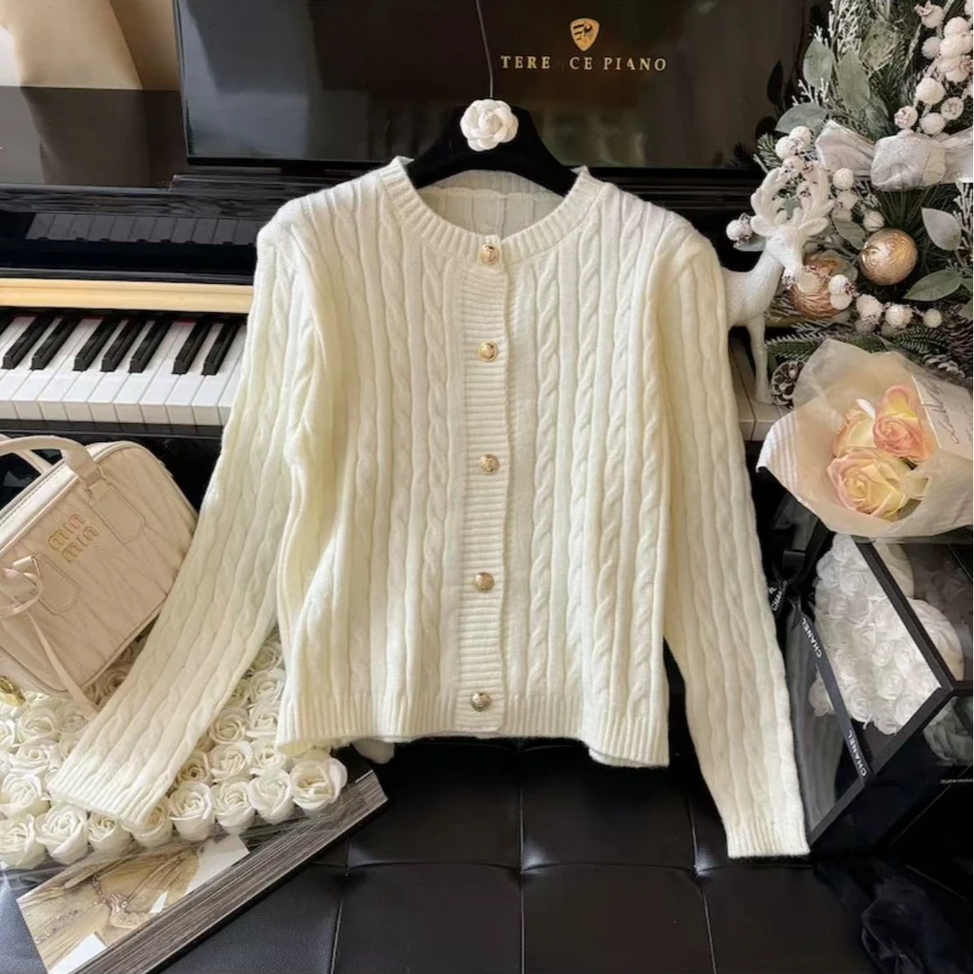 186秋冬温柔气质风毛衣女韩系软糯慵懒风针织麻花开衫