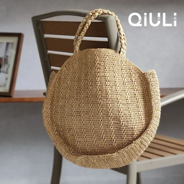 QIU LI · 【拉菲草】日系夏季森系休闲竖条纹编织包包 1d1782