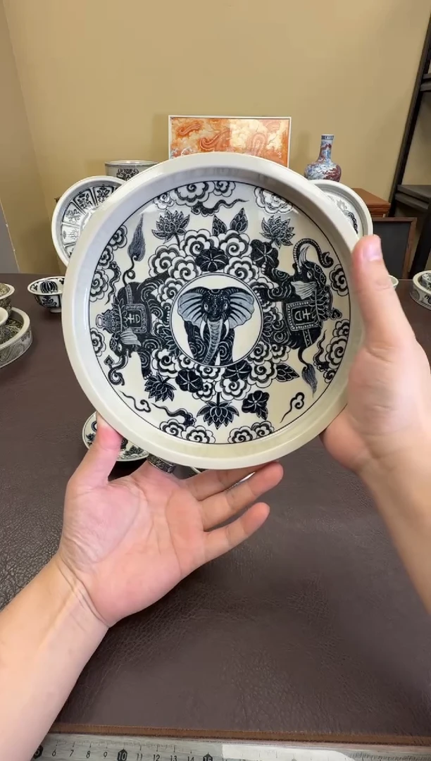 二号釉大象纹壶承