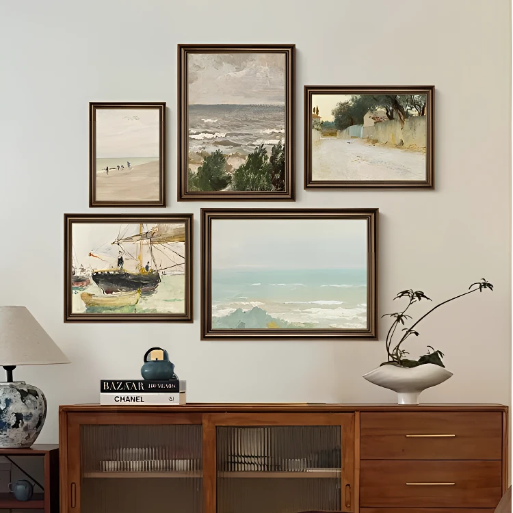 法式中古老钱风复古风景画客厅沙发背景墙餐厅玄关挂画组合装饰画