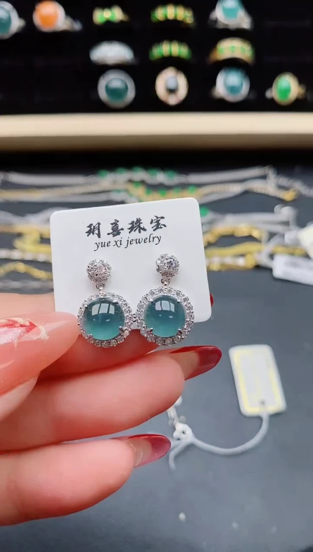 【闪购商品】翡翠耳饰银S925镶嵌058080