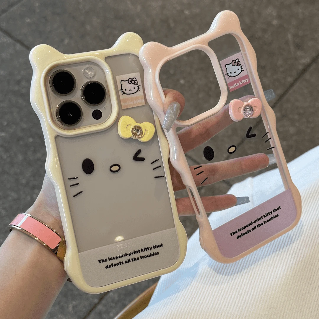 可爱kitty表情蝴蝶结适用苹果16Promax波浪猫耳手机壳华为mate70
