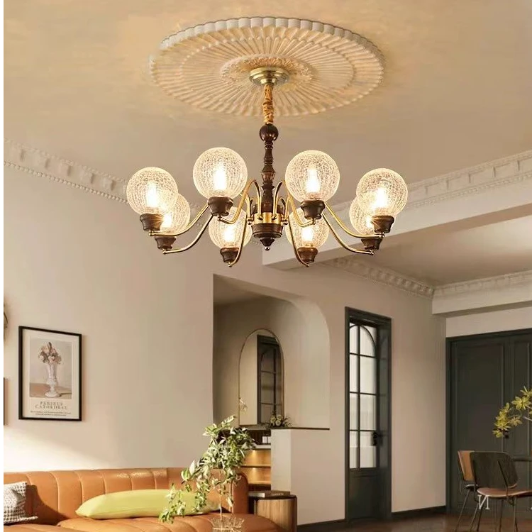 中古风格复古法式主实木玻璃吊灯餐厅小户型客厅中山灯具装修