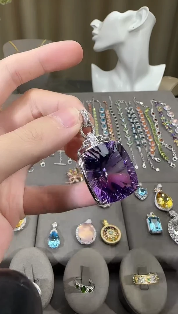 颈饰银S925镶嵌紫晶22*26mm88ct无事牌高级款