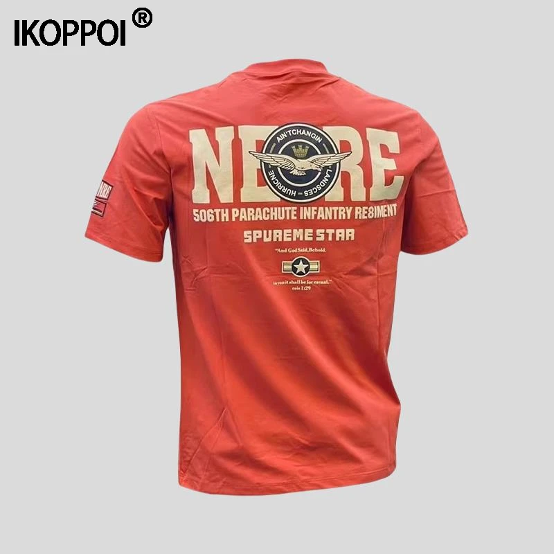 美式休闲时尚短袖T恤男夏季潮流圆领打底衫修身刺绣印花透气上衣